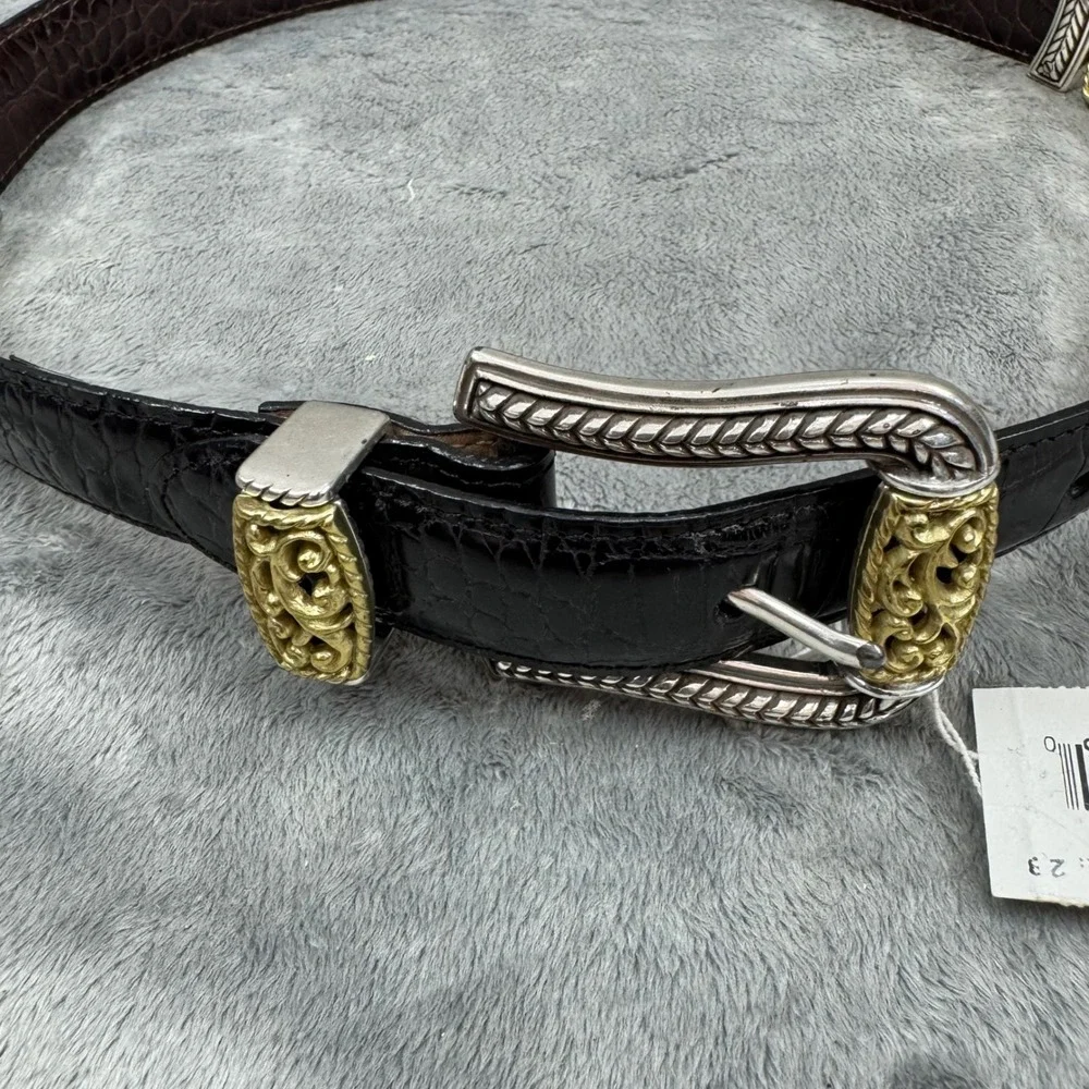 Brighton Belt Women‎ S 28 Black NEW Croc Embossed Leather Silver Gold Filigree
